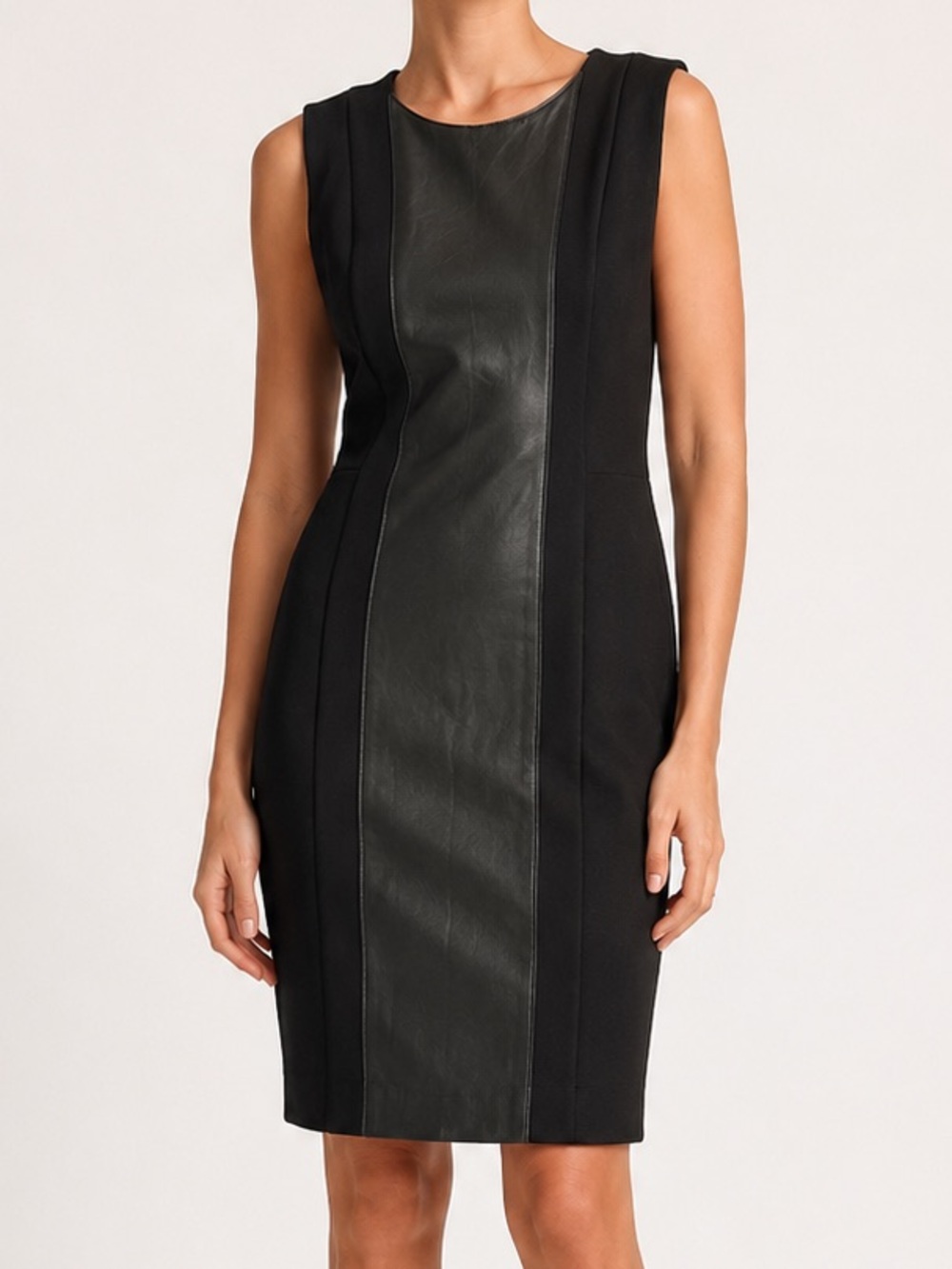 Akris Punto Black Sleeveless Sheath with Leather-Front Panel